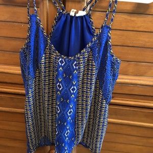 JAPNA WOMENS JUNIORS BLUE LINED TANK TOP XS FLOWY